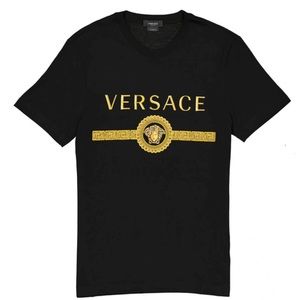 VERSACE - Men Medusa Black Gold Embroidered Short Sleeve Black Large Rhinestone
